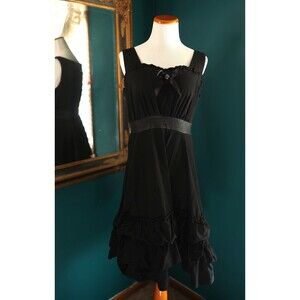 Hearts & Roses Black Dress Ruffle Tiered Bow Pin Up Whimsigoth Emo Retro Style